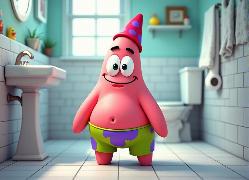 Patrick from SpongeBob in a bathroom