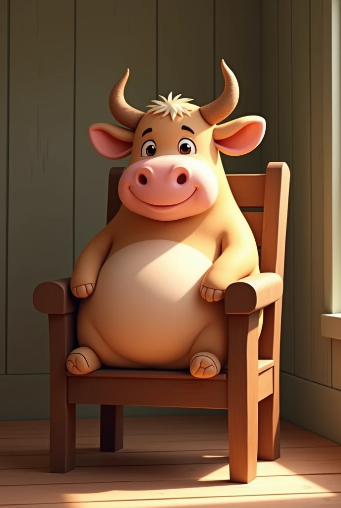 Cow sitting on a chair