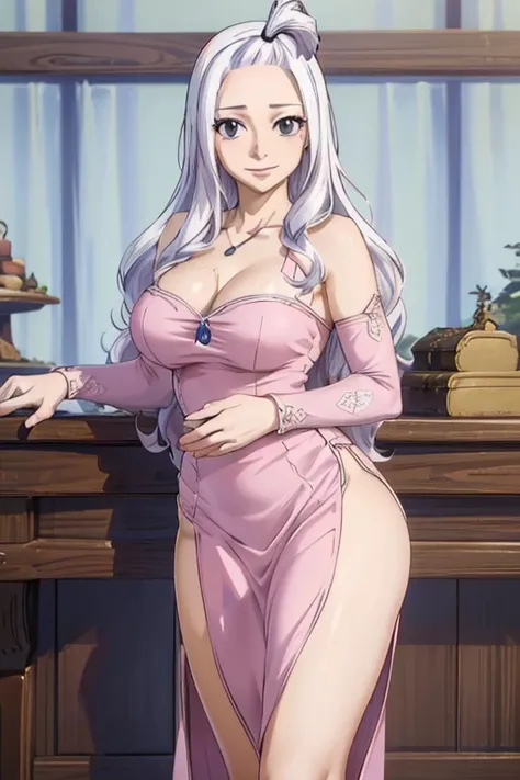 (best quality,4k,8k,highres,masterpiece:1.2),ultra-detailed,realistic,photorealistic:1.37, Mirajane Strauss with a beautiful smile wearing a sexy bodycon dress 