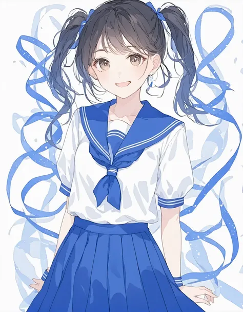  Simple Illustrations、 schoolgirl in sailor suit、The background is a simple ribbon pattern