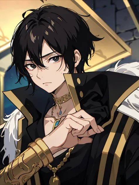 Masterpiece, Best Quality, hiquality, 1boy ,  solo, male focus, looking a viewer, upper-body, Zeref, Greek clothes, black hair, black eyes, closed mouth, ombre