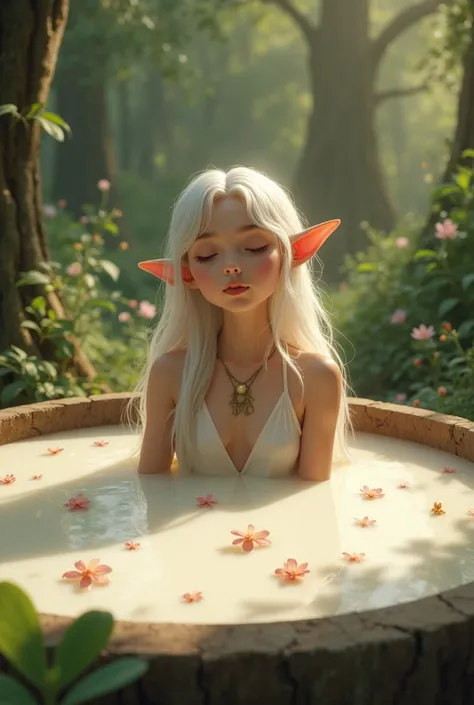 Sweet elven girl bathes in milk