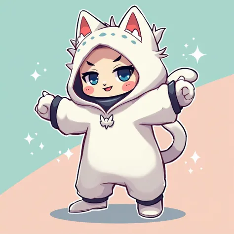 Brawl star character leon in white cat shape hoodie representing cat costume character with tail