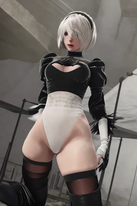 Best quality,masterpiece,ultra high res,yorha2b, kneeling, groping breasts, fingering pussy