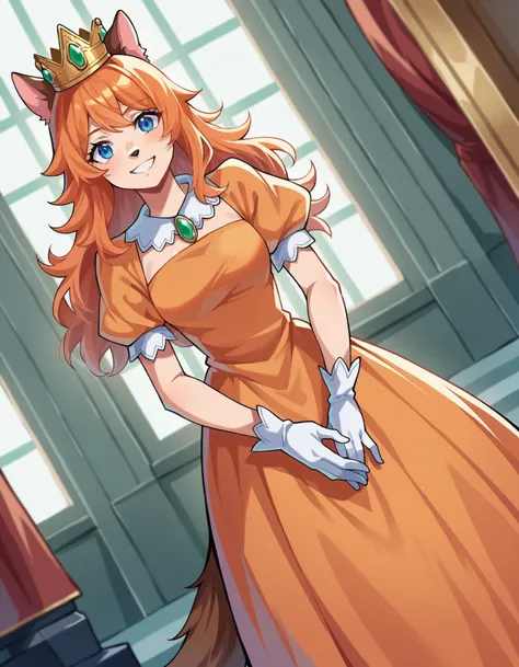 source_anime, anime, absurdres, solo, 1girl, full body, lora:PringleDingle_v2-15:1, Pringus Mcdingus Style, #pringus mcdingus, pringus mcdingus, pringusmcdingus prng, blue eyes, long hair, orange hair,
crown, daisy, dress, flower, gem, gloves, orange dress...