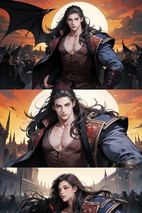 Castlevania Lord of Shadows hyper-realistic super detailed dynamic shooting of Lord Dracula leading troops ,  demon army into battle Super detailed hyperrealistic facial expressions hyper-realistic poses super detailed muscular men masterpiece cinematic sc...