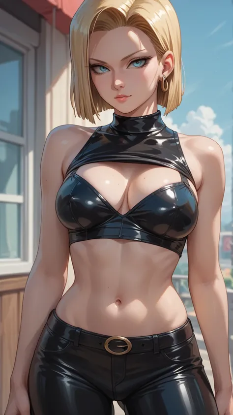 Sexy Android 18 wearing latex top and miniskirt 