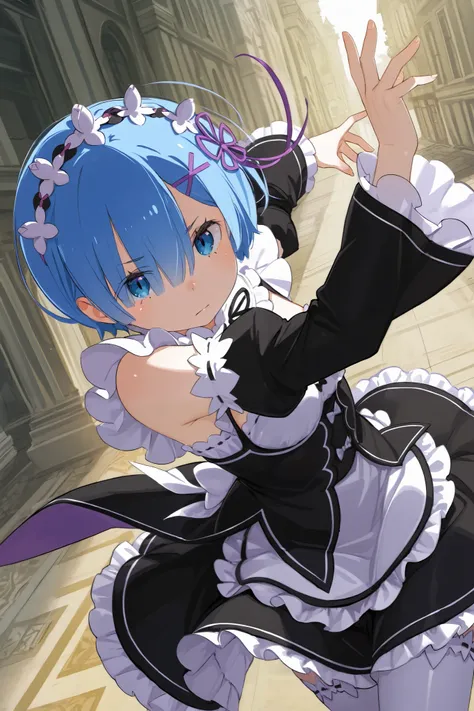 1girl\(rem \(re:zero\)\),(dynamic pose:0.25) ,masterpiece, best quality, 8k, highres, ultra-detailed,HDR, UHD, professional, vivid colors