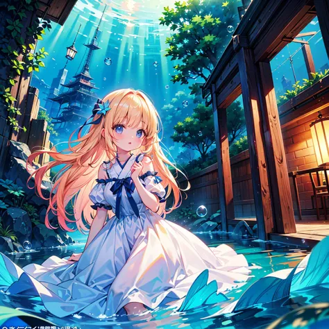  1girl , pretty face、Baby Face、((( Dynamic Best Composition 、 highest quality、's greatest masterpiece、 Official Art、 super detailed、 high definition、CG、32K、 super detailedな目)))、 Clear Outline 、 absurd、 Incredibly Beautiful Scenery 、Underwater City、 Beautif...