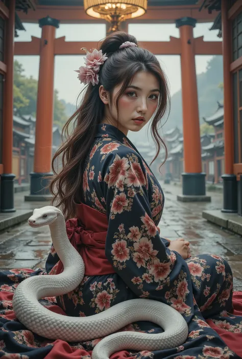 ( RAW Photo ), ( by Nomi), ( photorealisticな),  ultra high resolution,  Masterpiece, 最 high quality,, A very beautiful piece of art , A girl in a kimono ,  cute, Many details,  and stare at the viewer,  is located away from the camera,   show me full body ...