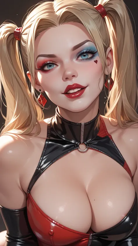 Sexy Harley Queen wearing latex top and miniskirt 