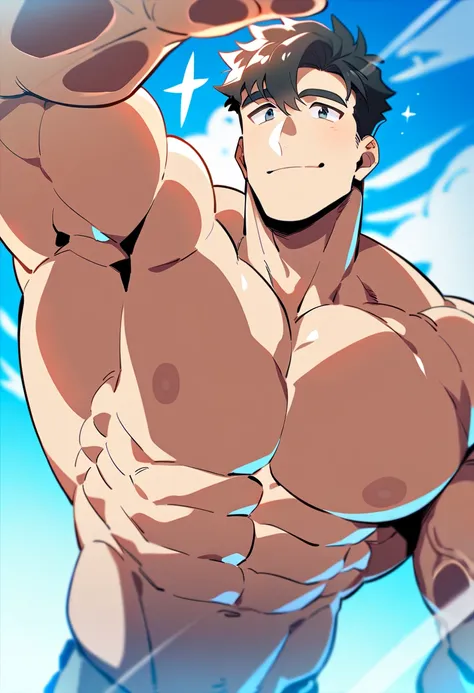 naked cute **** boy with huge muscles, very tall boy, big boy has huge pectoral muscles, big boy is pressing his huge pectoral muscles against the glass, big boy's huge and heavy body is leaning against the glass, cute, NSFW, anime muscles, bangs, best qua...