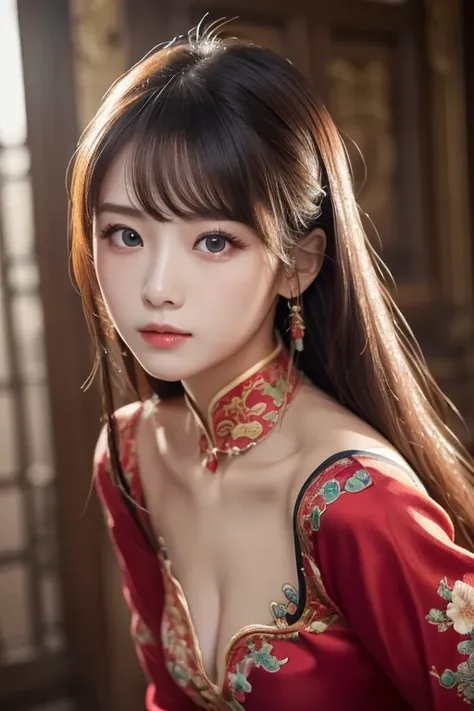  top quality , masterpiece,  high resolution,  1 girl,  china dress,  super gorgeous face , Super gorgeous eyes,  Super Gorgeous Hair , Kung fu fighting