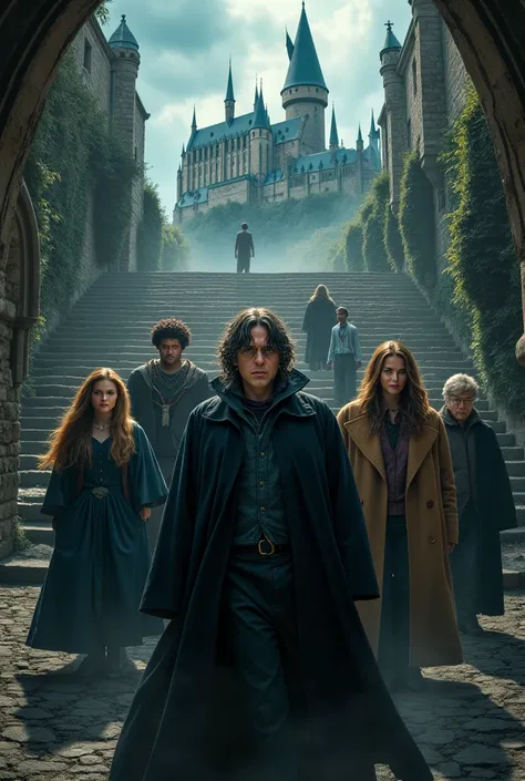 Faça uma imagem com Severo snape , Harry Potter, Hermione Granger, Ron Weasley, Dumbledore, Minerva McGonagall, Dobby , Draco Malfoy, Hagrid, Sirius Black e Belatrix 