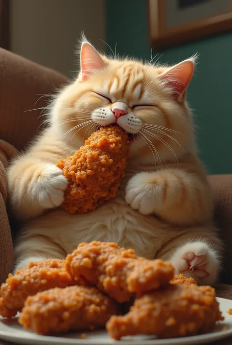 Fat cat eating kfc