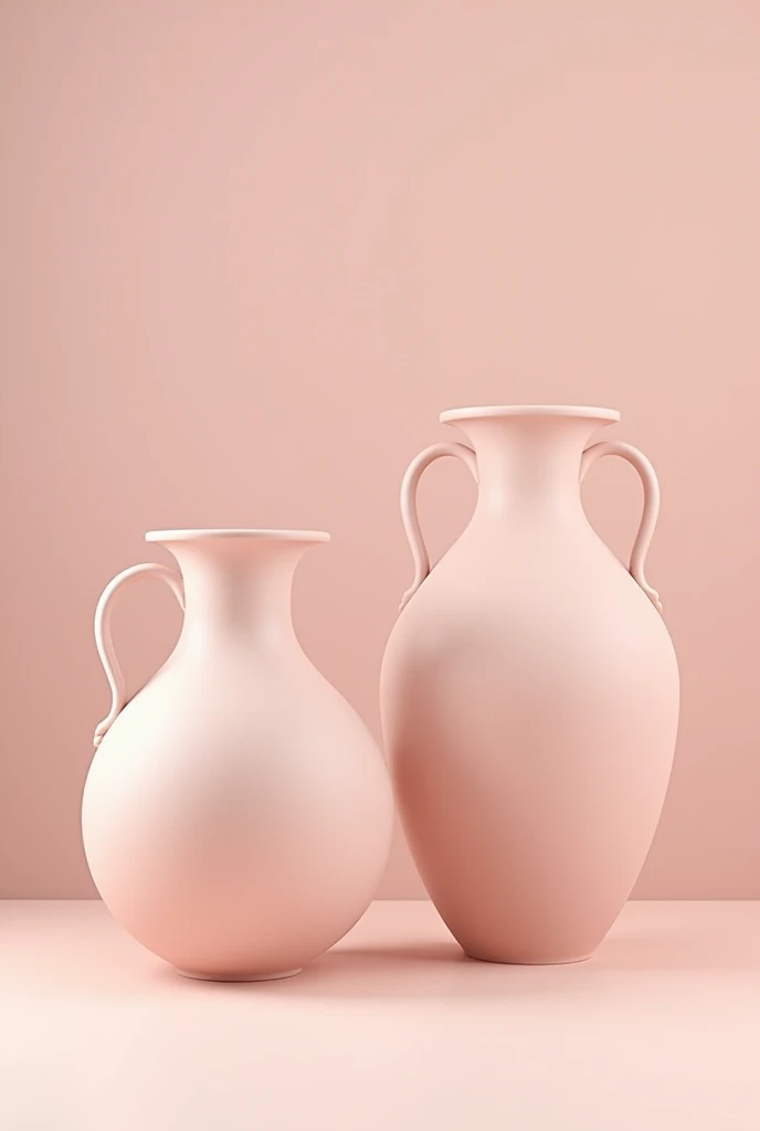 background with large and tall ceramic vases in the shape of a jug without the handles.  with shades of pink 