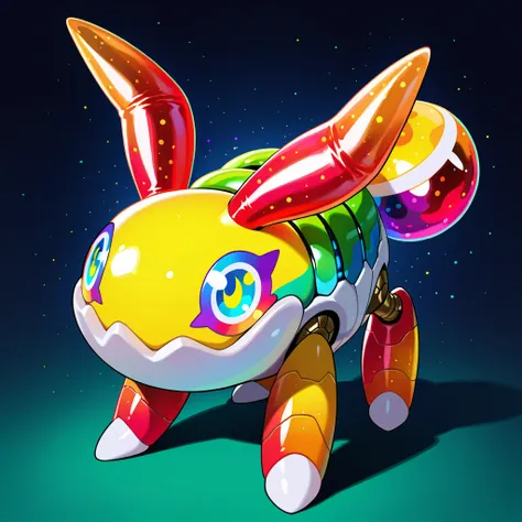 (masterpiece), best quality, solo, creature focus, Aegis chingling with rainbow color palette



