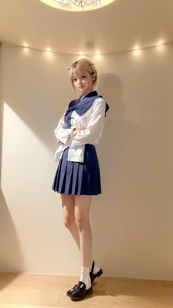 (((腕は2つ)))、(((((脚は2つ)))))、(((((細い脚)))))、(((((日本の伝統的な女子高生の制服、白い半袖セーラー服)))))、((((極小ミニスカート))))、(((((((スカートは短い)))))))、((((((((長い脚))))))))、(痩せている)、(小さいお尻)、((細い腰))、((シェーンブルン宮殿の庭園前のテラス、シェーンブルン宮殿の庭園が見える、天井にシャンデリア、モールディング、白い家具、白い壁、ギリシャ風、ギリシャ彫刻、金の縁取りの鏡台、絵画))、(((赤いハイ...