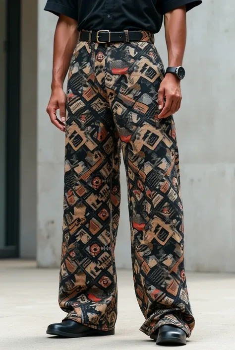 Create wide men's pants with interspersed designs