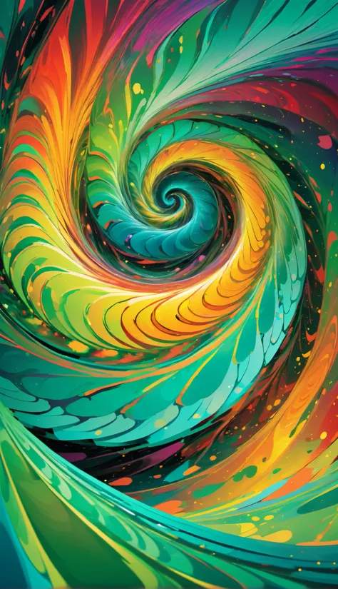 (best quality:1.3), masterpiece, absurdres, highres, dynamic lighting, intricate detailed, beautiful eyes, 1other, (Turbo Green color:1.1) , (Create a vortex of swirling colors, with spiraling patterns, color leaks, and splashes merging and colliding in a ...