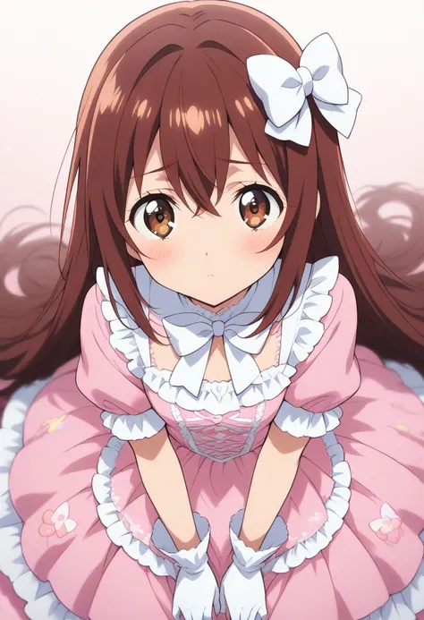 score_9, score_8_up, score_7_up, score_6_up, detailed, intricate details,best quality ,source_anime, male focus
tomoya mashiro, brown hair, brown eyes, official style, dress, solo, gloves, pink dress, (long hair), short sleeves, white gloves, blush, frills...