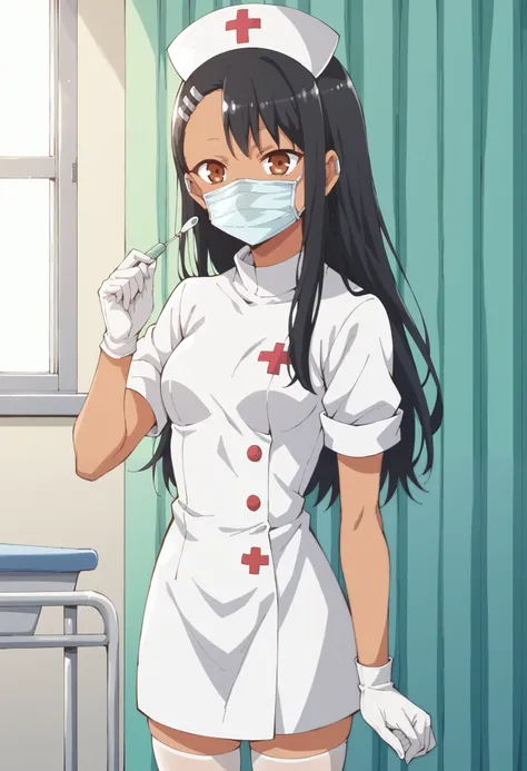 Score_9, score_8_up, score_7_up, source_anime, hayase nagatoro, solo, long hair, bangs, black hair, hair ornament, brown eyes, hairclip, dark skin, dark-skinned female, tan, small breasts, (best quality), (high quality), {masterpiece}, extremely delicate a...