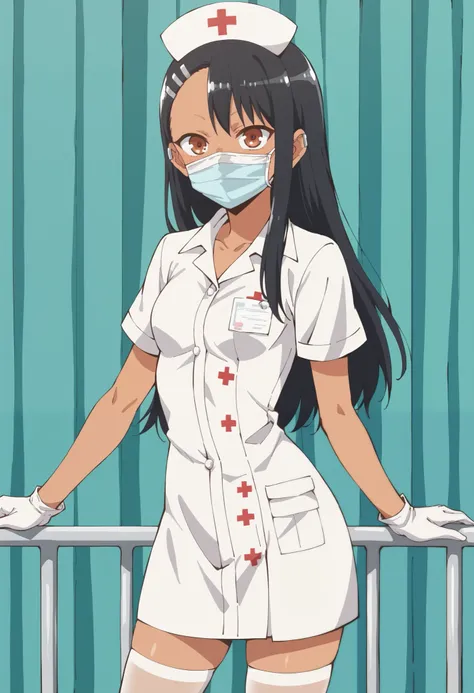 Score_9, score_8_up, score_7_up, source_anime, hayase nagatoro, solo, long hair, bangs, black hair, hair ornament, brown eyes, hairclip, dark skin, dark-skinned female, tan, small breasts, (best quality), (high quality), {masterpiece}, extremely delicate a...