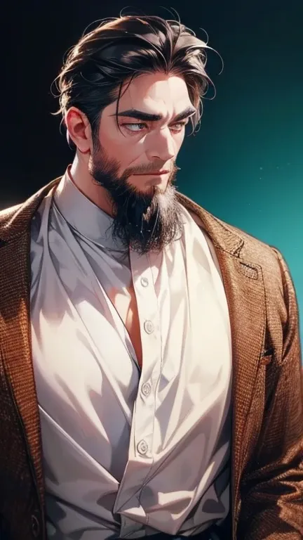 (       ,4K,8k,        highres,        masterpiece :1.2),        ultra-detailed    ,(realistic,photorealistic,photo-realistic:1.37),36-year-old man,3 day beard,Beautiful anime,Portraits,strong,Masculine,         with black hair  ,sharp jaw,               m...