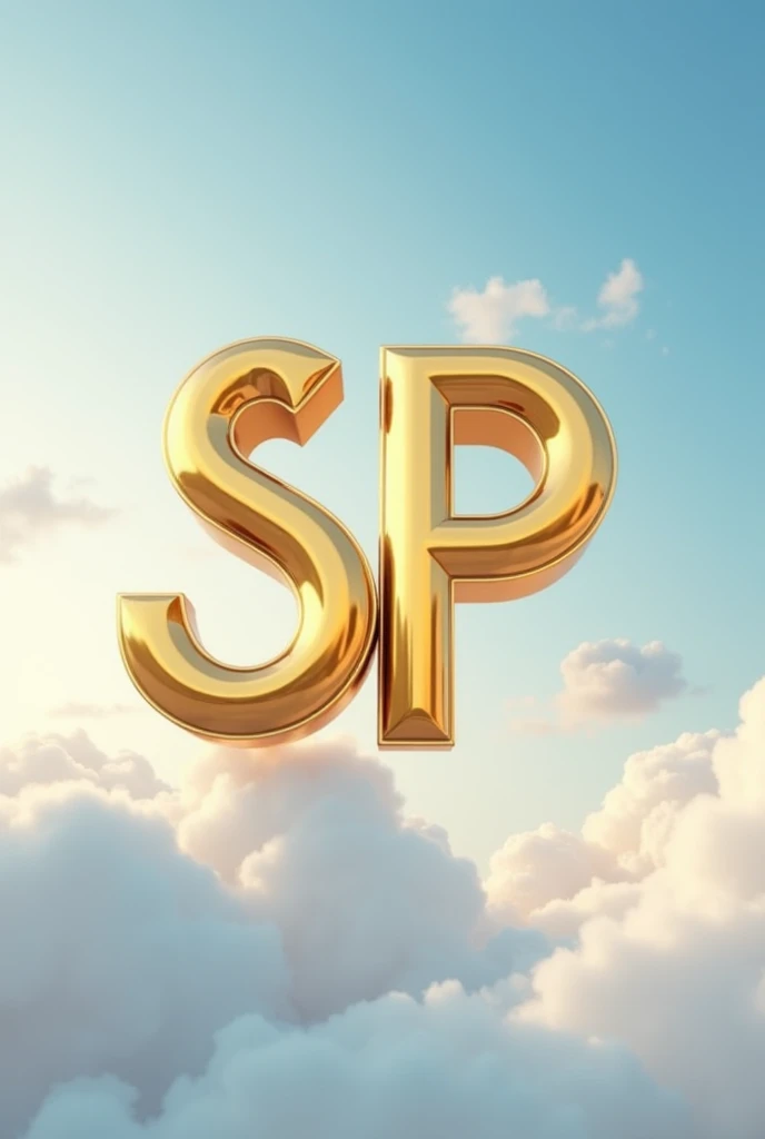 Make me an achievement with gold letters with an S and a P merged or together on a sky background in letter letters the letters in a circle