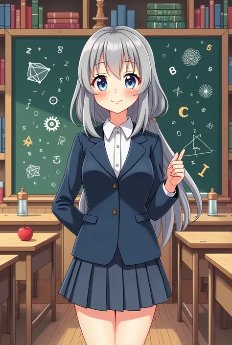 School cover for mathematics featuring a girl with gray hair in a Disney-style school uniform