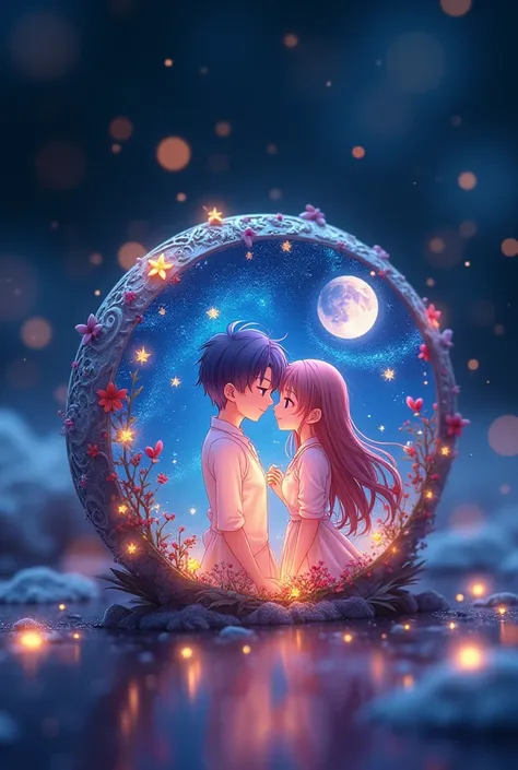 Multi color custamized ring anime couple with moon stars and glaxy cute animition 💍 pic  round shape