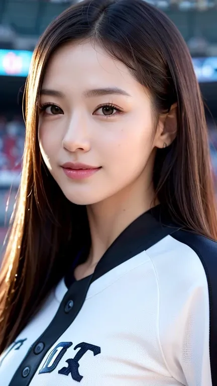  top quality , ​masterpiece, 8k, 超A high res, ( photorealistic :1.4), 1人の beautiful women、、 beautiful expression 、 symmetrical eyes next to woman 、Big Breasts、 Completate、 Latex Cheerleader Uniforms 、smile、 viewers、(Baseball Stadium:1.2)、face-closeup、
Huge...