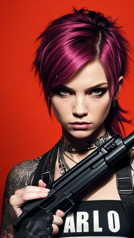  female, punk, bad ass with a gun