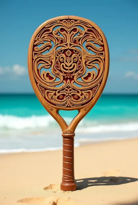 Create Maori art in the format of a Beach Tennis racket 
