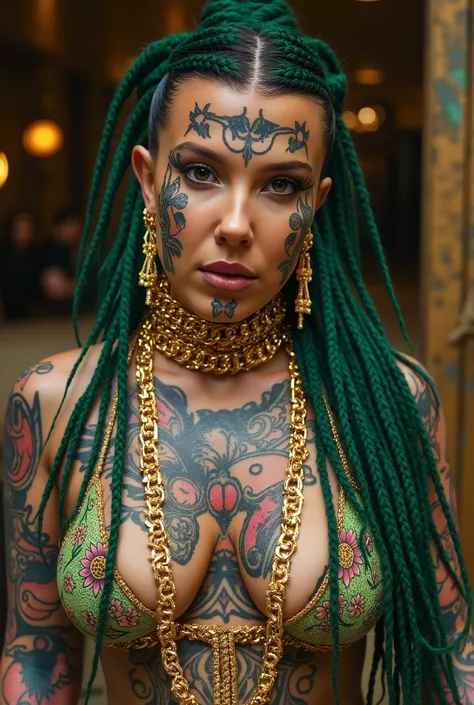 beautiful gorgeous white toned white skin tone looking woman with very biggest sized very massive sized breasts in the world with fully completely covered face fully completely entirely covered in lots of tattoos in the world with face very fully completel...