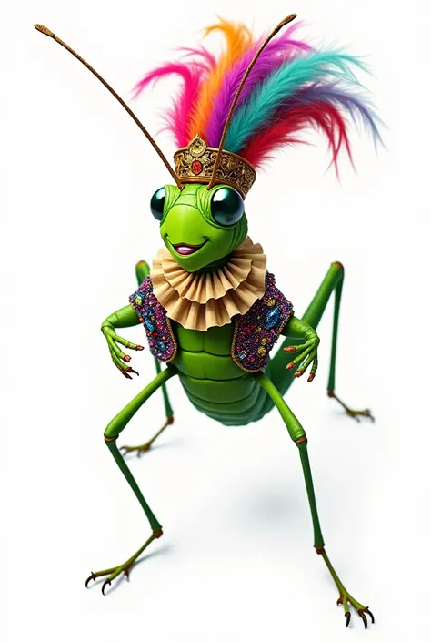 Grasshopper having fun on the side with men's carnival costume with png background