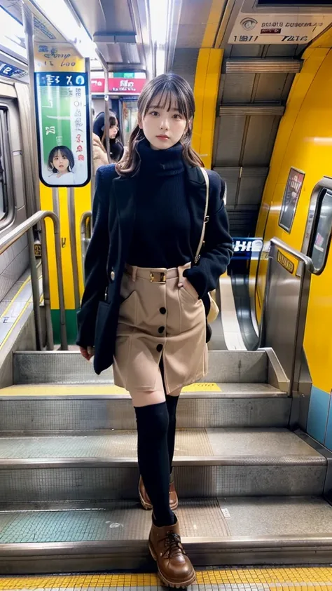  ((( I'm going up the subway stairs)))   22-year-old female　 cool face 　 rich face　 upper body　((( stylish winter fashion  ))) ((( Disconnect (years )))) (((  muffler  )))  Live Action　 Live Actionと見分けが付かない高品質　  RAW Photo  　Genuine