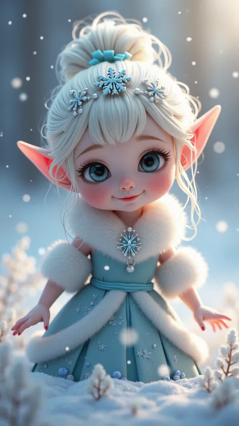 
reality， High detail,  Best Quality , :Frost，A snow elf ， on flowers ， Cute and playful ， Exquisite cheeks ， Wear a cute and charming dress from curious ，elf wings， wears a cute and charming dress， Shine Effect ,  8k octagonal rendering , 