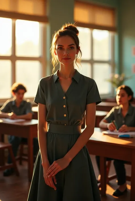 A beautiful teacher in class