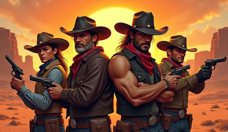 Recreate the characters from the game Sunset Riders only men 