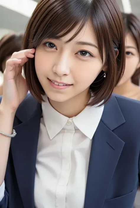    beautiful brown-haired woman   , Commuter trains in Japan,Crowded car interior,   woman in a business suit wearing a white shirt  、Wide Chest , (( Beautiful Actress Cum   )) ,   close-up with her eyes closed  , (   8K ultra HD  :0.8),   more details,   ...