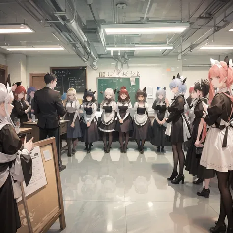  (Future 2077)
 alien world，Maids line up at the door，trainings
Maid Cafe，Standing positions that seduce men 