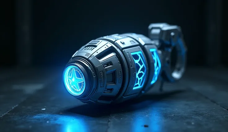 High-tech hand grenade with blue energy pattern