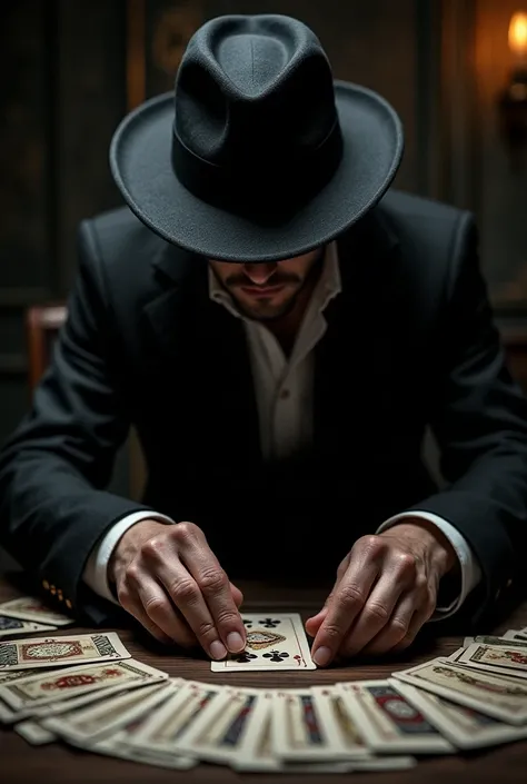 Image of a mysterious gentleman, spreading cards