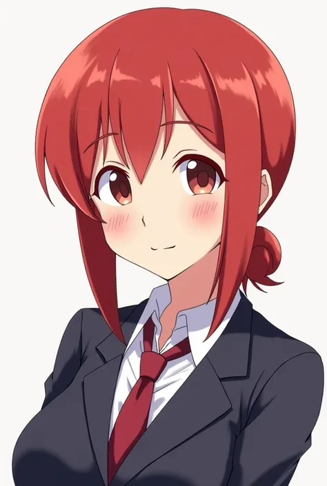 a close up of a person in a uniform and tie, trending on pixiv, shin hanga, nagatoro, full body portrait of a short!, as an anime character, single character full body, magical school student uniform, !!full body portrait!!, anime model, red hair, 