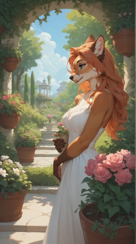 Source_furry, woman, furry, anthro, garden 