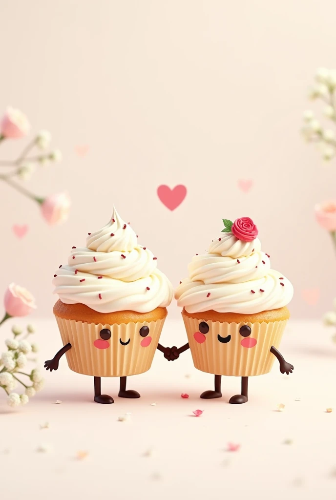 Animated mini cupcakes holding hands that the bride and groom say