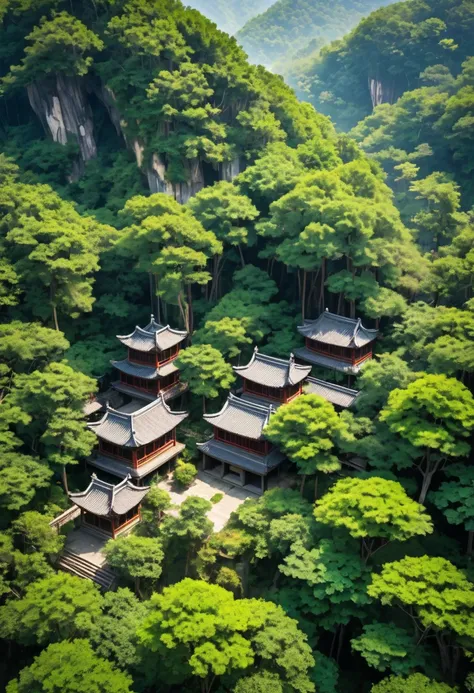 Chinese old forest background, Structure seen from above