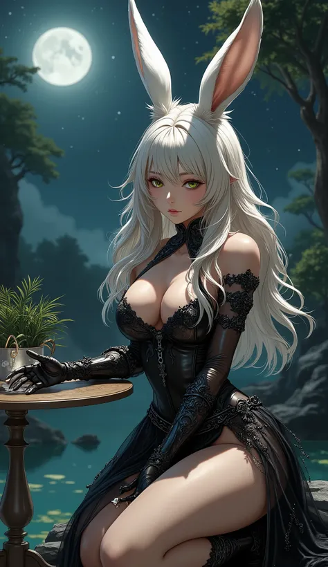 Final Fantasy Style , Takahashi Kazunari's masterpiece,  depiction of a face expressed in great detail,  Detailed Eyes 、Detailed faces、Hair drawn down to the smallest detail 、solo sexy Viera girl , beautiful , 32K, enchantment, masterpiece, top quality, , ...