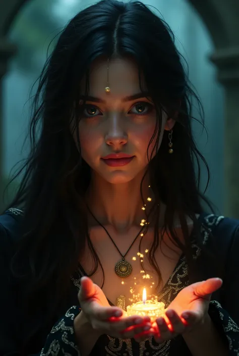 1 girl, solo, long hair, high resolution, Fortune Teller, smiles, black hair,